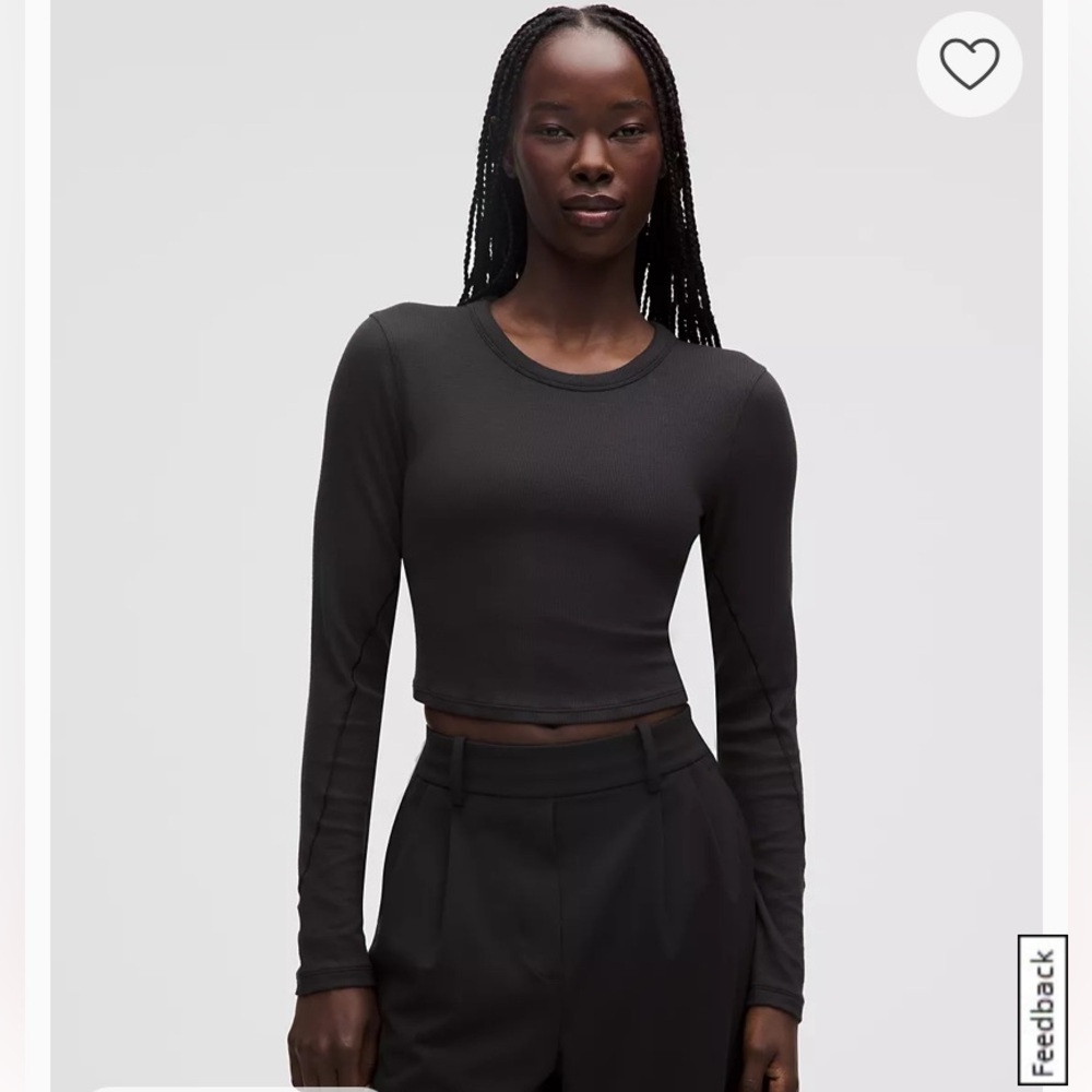 Lululemon Hold Tight Straight Hem Cropped Long Sleeve Black Sz 6